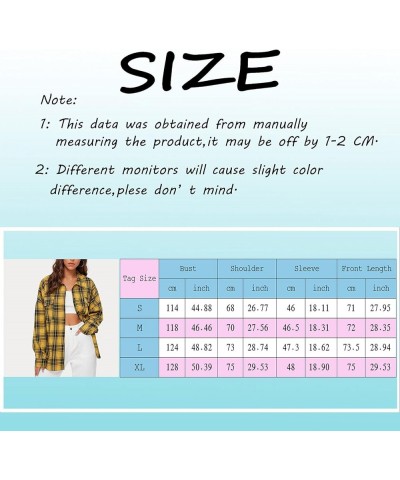 Women Button Down Plaid Shirt Long Sleeve Blouses Teens Plaid Shirts Jacket Outwear Tops Yellow $8.38 Blouses