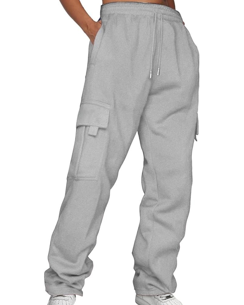 Women's Cargo Sweatpants Baggy Plus Size Drawstring Open Bottom Jogger Pants with Pockets Cute Warm Sweat Pants Grey $10.25 A...