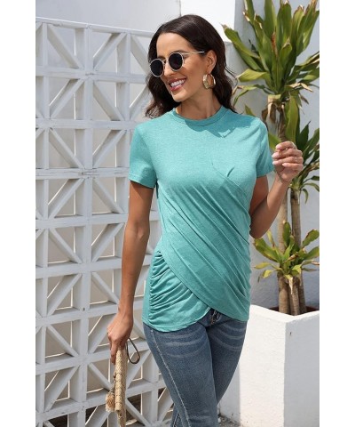 Womens Crewneck Short Sleeve T Shirts Twist Front Tunic Tops Aquamarine $16.34 Tops