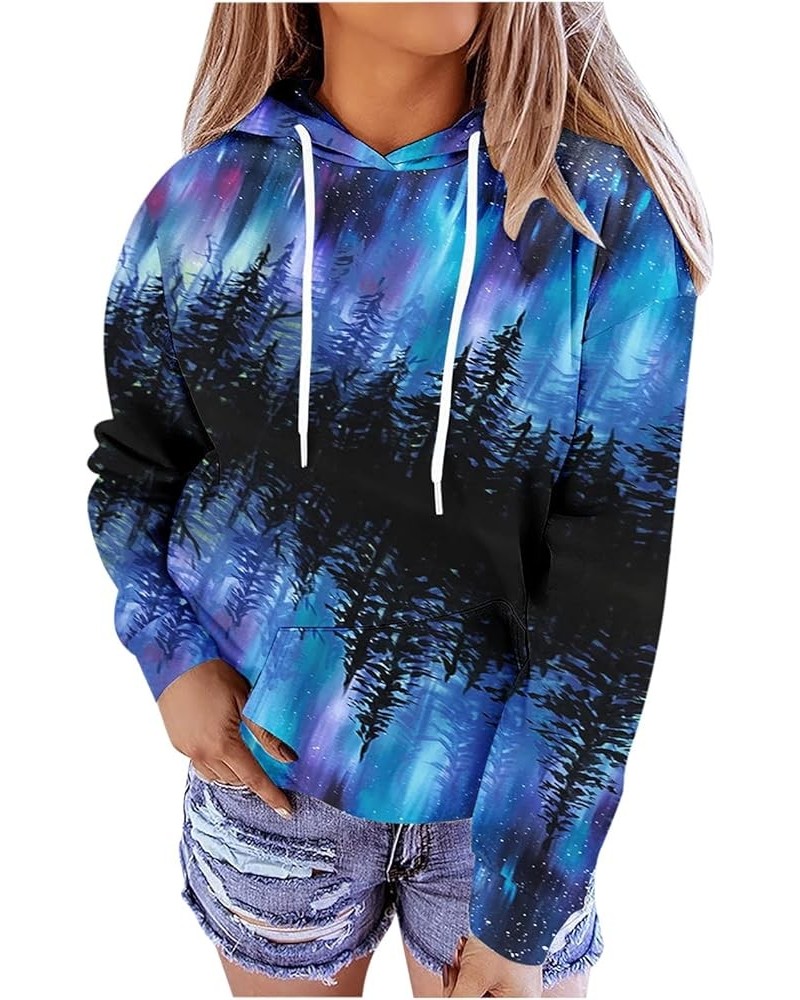 Women's Tie Dye Color Block Long Sleeve Hoodies Floral Printed Pullover Drawstring Sweatshirt Tops for Fall Winter A02navy $1...