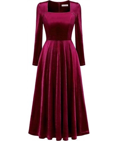 Women Velvet Dress Cocktail Party Evening Dresses Long Sleeve Wedding Guest Formal Dresses Velvet Burgundy $14.74 Dresses