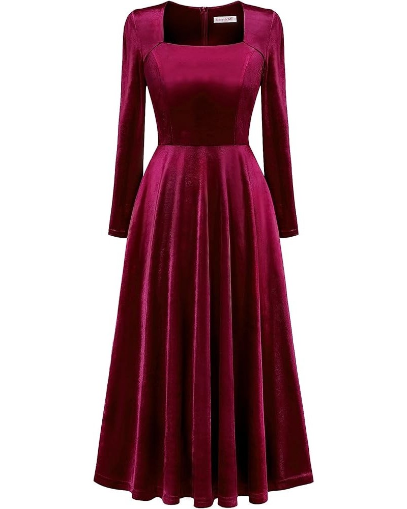 Women Velvet Dress Cocktail Party Evening Dresses Long Sleeve Wedding Guest Formal Dresses Velvet Burgundy $14.74 Dresses