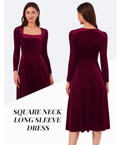 Women Velvet Dress Cocktail Party Evening Dresses Long Sleeve Wedding Guest Formal Dresses Velvet Burgundy $14.74 Dresses