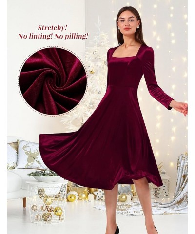 Women Velvet Dress Cocktail Party Evening Dresses Long Sleeve Wedding Guest Formal Dresses Velvet Burgundy $14.74 Dresses