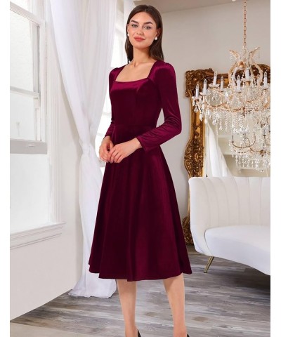 Women Velvet Dress Cocktail Party Evening Dresses Long Sleeve Wedding Guest Formal Dresses Velvet Burgundy $14.74 Dresses