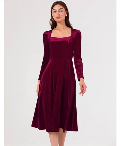 Women Velvet Dress Cocktail Party Evening Dresses Long Sleeve Wedding Guest Formal Dresses Velvet Burgundy $14.74 Dresses