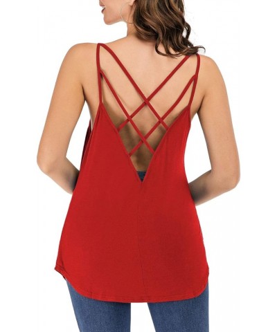 Women's Cute Criss Cross Back Tank Tops Loose Hollow Out Camisole Shirt Red $11.39 Tanks