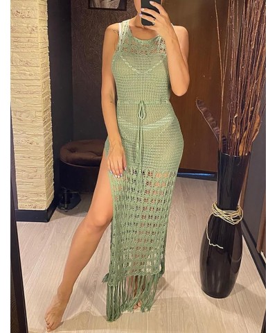 Crochet Cover Ups for Swimwear Women Sleeveless Knit Beach Dress Open Back Bathing Suit Coverup Light Green $14.28 Swimsuits