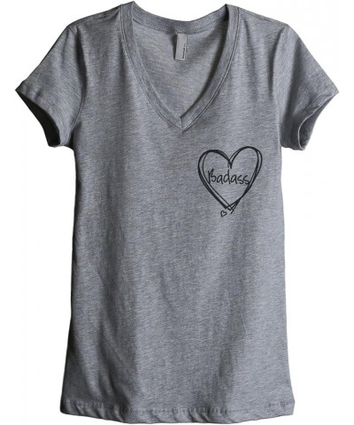 Badass at Heart Women's Relaxed V-Neck T-Shirt Tee Heather Grey $14.28 T-Shirts