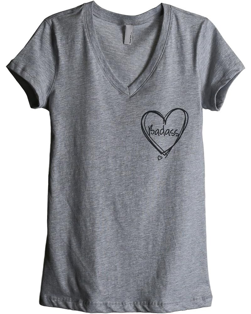 Badass at Heart Women's Relaxed V-Neck T-Shirt Tee Heather Grey $14.28 T-Shirts