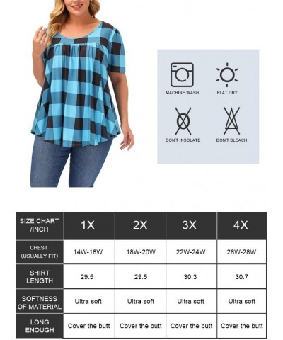 Women Plus Size Tops Summer Short Sleeve Loose Fit Dressy T Shirts P154 Checkered Blue $13.33 T-Shirts