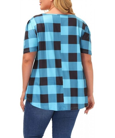 Women Plus Size Tops Summer Short Sleeve Loose Fit Dressy T Shirts P154 Checkered Blue $13.33 T-Shirts