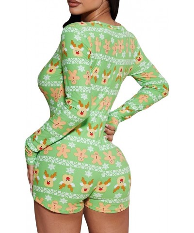 Women Christmas Short Onesie Pajamas V Neck Long Sleeve Bodycon Bodysuit Xmas One Piece Romper Jumpsuits Overall One Piece Ro...