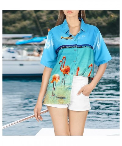 Women's Button Down Blouses Colorful Blouses Vacation Party Short Sleeve Relaxed Holidays Bohemian Summer for Women Flamingos...