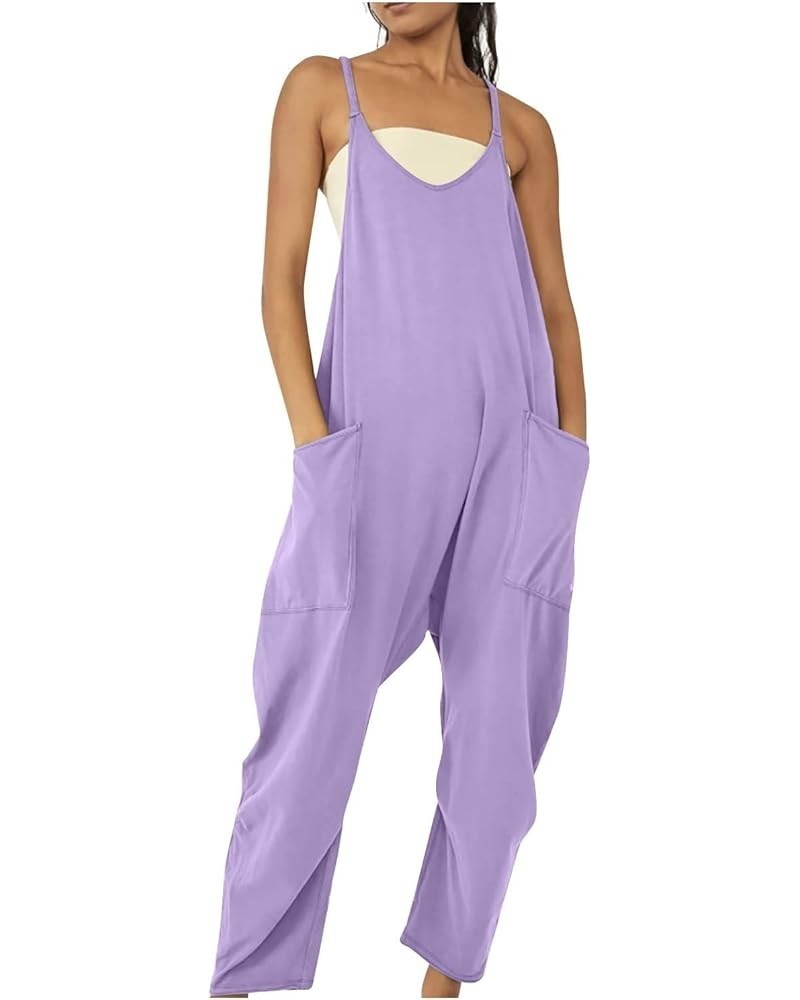 Womens Jumpsuits Casual Summer Spaghetti Strap Sleeveless Baggy Fashion Overalls Long Pant Rompers with Pockets Purple $8.69 ...