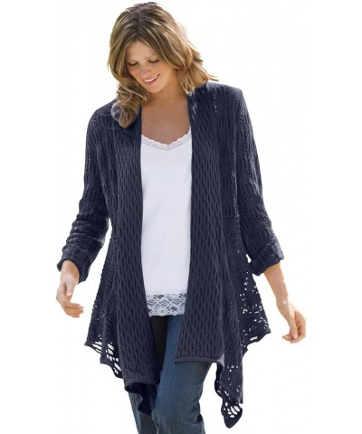 Women's Plus Size Open Front Pointelle Cardigan Sweater Navy $25.49 Sweaters