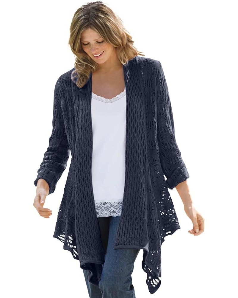 Women's Plus Size Open Front Pointelle Cardigan Sweater Navy $25.49 Sweaters