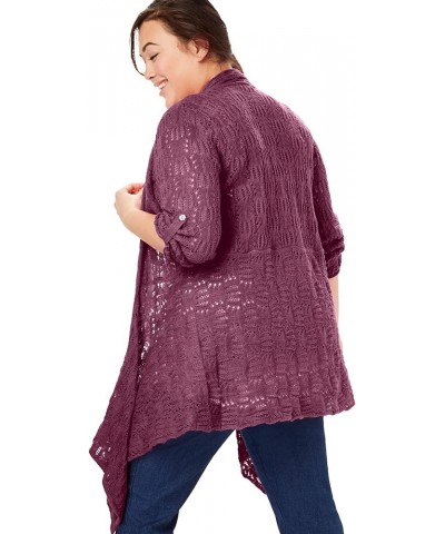 Women's Plus Size Open Front Pointelle Cardigan Sweater Navy $25.49 Sweaters