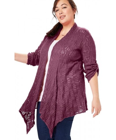 Women's Plus Size Open Front Pointelle Cardigan Sweater Navy $25.49 Sweaters