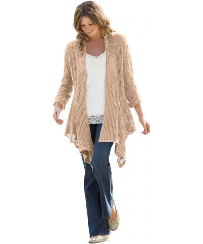 Women's Plus Size Open Front Pointelle Cardigan Sweater Navy $25.49 Sweaters