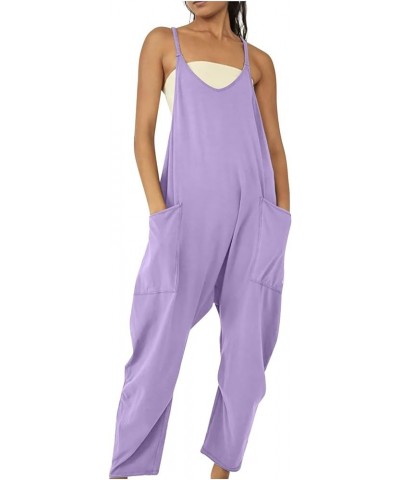 Womens Jumpsuits Casual Summer Spaghetti Strap Sleeveless Baggy Fashion Overalls Long Pant Rompers with Pockets Purple $8.69 ...