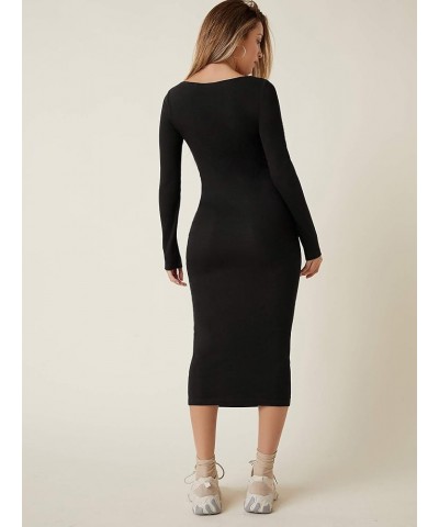 Women's Basic Square Neck Long Sleeve Bodycon Pencil Dress Black $16.81 Dresses