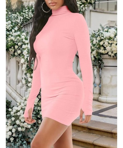 Sexy Bodycon Dress for Women Turtleneck Long Sleeve Club Mini Dresses 11184pink $8.99 Dresses