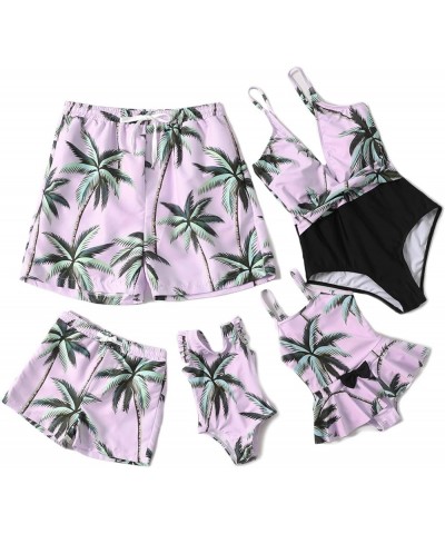 Mommy and Me Swimsuits One Piece Family Matching Swimwear Coconut Tree Printed Deep V Neck Bathing Suits Boys Pink Coconut Tr...