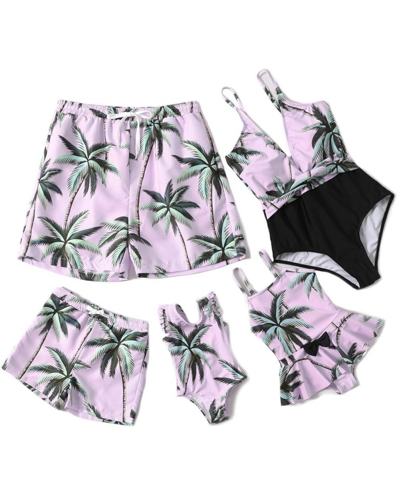 Mommy and Me Swimsuits One Piece Family Matching Swimwear Coconut Tree Printed Deep V Neck Bathing Suits Boys Pink Coconut Tr...