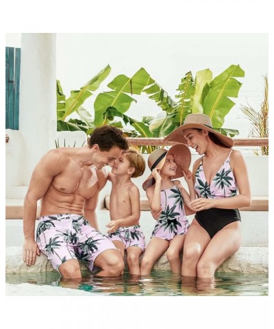 Mommy and Me Swimsuits One Piece Family Matching Swimwear Coconut Tree Printed Deep V Neck Bathing Suits Boys Pink Coconut Tr...