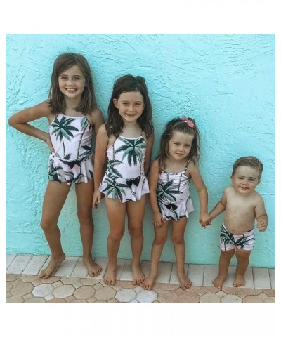 Mommy and Me Swimsuits One Piece Family Matching Swimwear Coconut Tree Printed Deep V Neck Bathing Suits Boys Pink Coconut Tr...