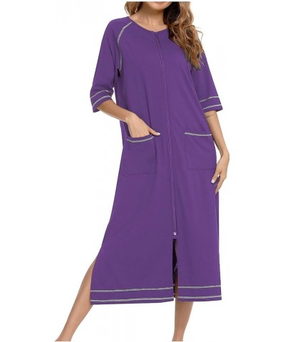 Women's Nightgown with Built in Shelf Bra Soft Cotton Sleepwear Comfy Short Sleeve Loungewear Loose Nightshirts Dress 06 Purp...