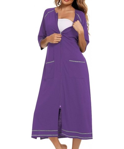 Women's Nightgown with Built in Shelf Bra Soft Cotton Sleepwear Comfy Short Sleeve Loungewear Loose Nightshirts Dress 06 Purp...