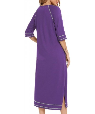 Women's Nightgown with Built in Shelf Bra Soft Cotton Sleepwear Comfy Short Sleeve Loungewear Loose Nightshirts Dress 06 Purp...