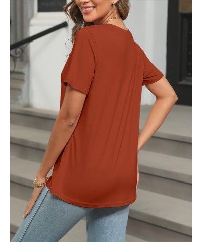 Women's Short Sleeve V Neck Tops Casual Button Down Summer T Shirt Loose Blouses Orange $13.49 Blouses