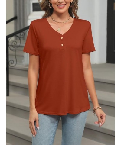 Women's Short Sleeve V Neck Tops Casual Button Down Summer T Shirt Loose Blouses Orange $13.49 Blouses