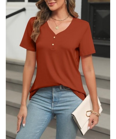 Women's Short Sleeve V Neck Tops Casual Button Down Summer T Shirt Loose Blouses Orange $13.49 Blouses