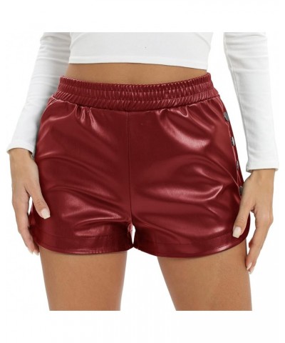 Women's All Season Stretchy Faux Leather High Waist Mini Shorts Winered $14.21 Shorts