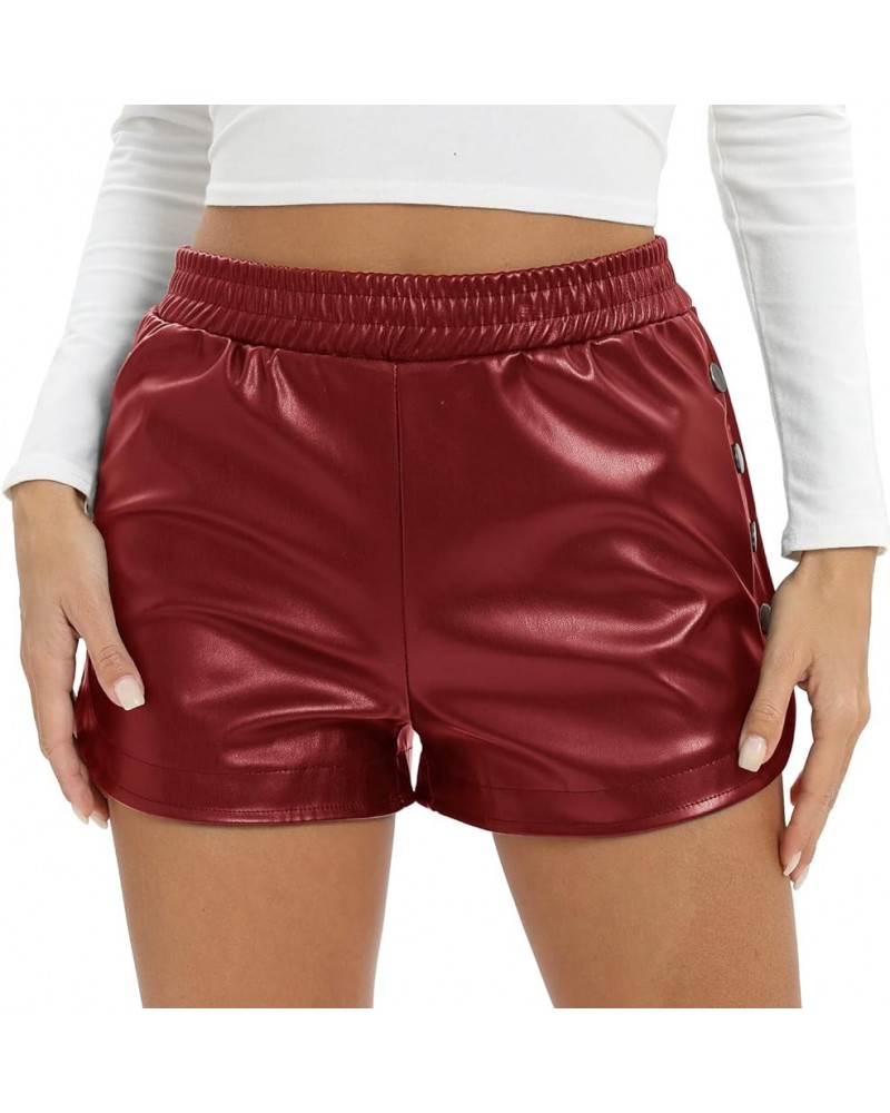 Women's All Season Stretchy Faux Leather High Waist Mini Shorts Winered $14.21 Shorts