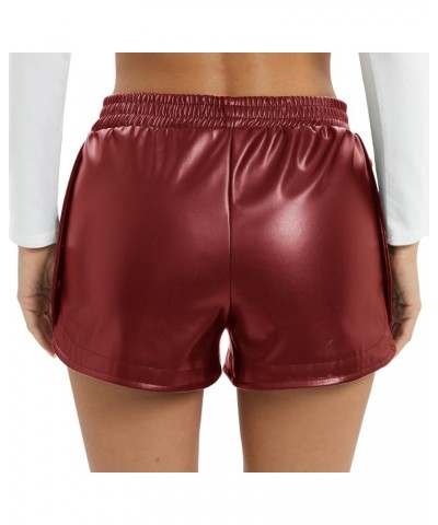 Women's All Season Stretchy Faux Leather High Waist Mini Shorts Winered $14.21 Shorts