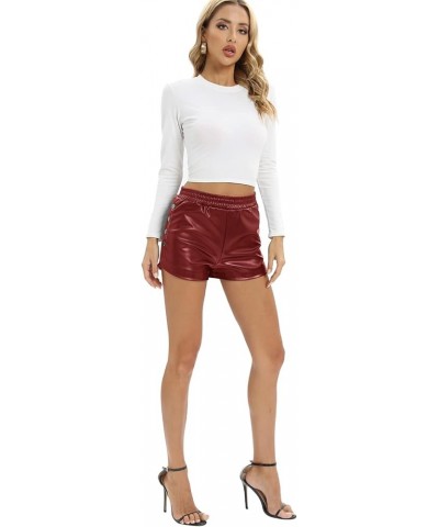 Women's All Season Stretchy Faux Leather High Waist Mini Shorts Winered $14.21 Shorts