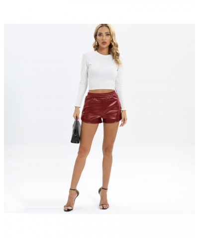 Women's All Season Stretchy Faux Leather High Waist Mini Shorts Winered $14.21 Shorts