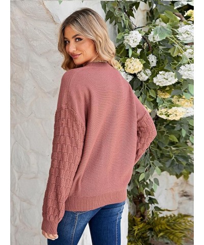 Women's Oversized Chunky Cable Knit Sweater Lantern Sleeve Pullover Sweaters Fall Winter Crew Neck Loose Jumper Top Dusty Pin...