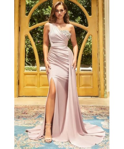 Women's One Shoulder Mermaid Bridesmaid Dresses for Wedding Long Satin Bodycon Prom Formal Evening Gowns with Slit 822 Burnt ...