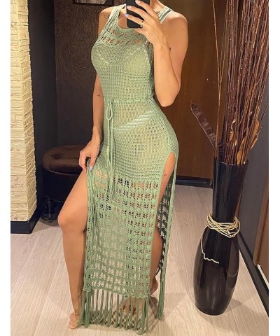 Crochet Cover Ups for Swimwear Women Sleeveless Knit Beach Dress Open Back Bathing Suit Coverup Light Green $14.28 Swimsuits