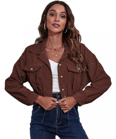 Womens Fall Corduroy Cropped Shackets Button Down Puff Sleeve Lightweight Short Jacket Winter Coat 2-copper $21.65 Jackets