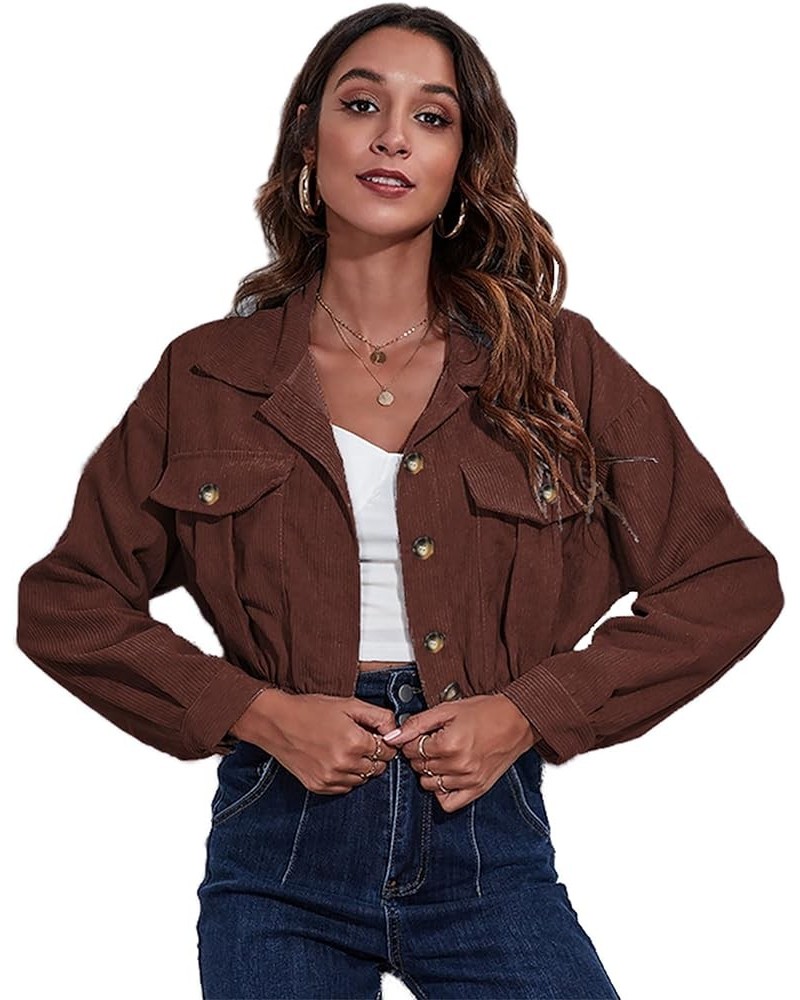 Womens Fall Corduroy Cropped Shackets Button Down Puff Sleeve Lightweight Short Jacket Winter Coat 2-copper $21.65 Jackets