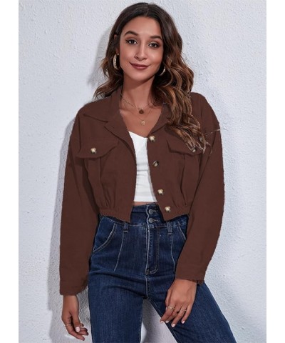 Womens Fall Corduroy Cropped Shackets Button Down Puff Sleeve Lightweight Short Jacket Winter Coat 2-copper $21.65 Jackets