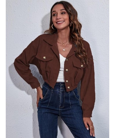 Womens Fall Corduroy Cropped Shackets Button Down Puff Sleeve Lightweight Short Jacket Winter Coat 2-copper $21.65 Jackets