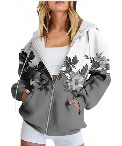 Womens Fall Fashion,Women's Long Sleeve Floral Print Sweatshirt Long Sleeve Pocket Jacket Zipper Hoodie Coat 2-gray $13.53 Ja...